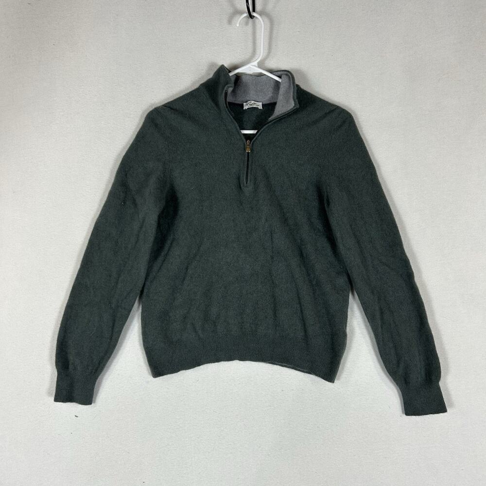 Vintage Cellini 1/4 Zip Sweater Mens 52 Wool Cashmere Blend Pullover Green Italy